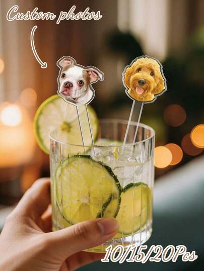 10/15/20pcs Customized Acrylic Drink Stirrers, Personalized With Pet Or Character Avatars, Suitable For Pet Weddings, Cocktail Stirrers, Dog Wedding Drink Stirrers, Cocktail Stirrers, Bar Decor, Party Supplies, Wedding Stirrers, Father's Day Gift, Delicate & Romantic, Kitchen Essentials
