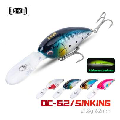  KINGDOM 1PC Kingpro OC-62 Big Crankbait Artificial Hard Baits 62mm 21.8g ABS Material Freshwater Sinking Saltwater Floating Minnow Bait For Sea Fishing Lures Trolling Retrieving Suitable For All Sea Areas