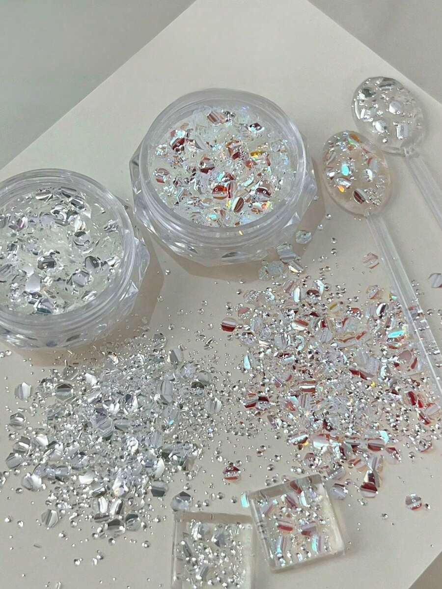 半盒全新六边形全息亮片,不对称炫彩美甲亮片,美甲饰品,DIY装饰,美甲配件 - 彩色 - 查看 1