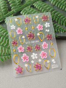 2 pièces Autocollants d'art pour ongles 5D gaufrés et dorés avec motif de fleurs de cerisier de style français. Fleurs tropicales et pétales pour la décoration des ongles et la manucure - Multicolore - Voir 7