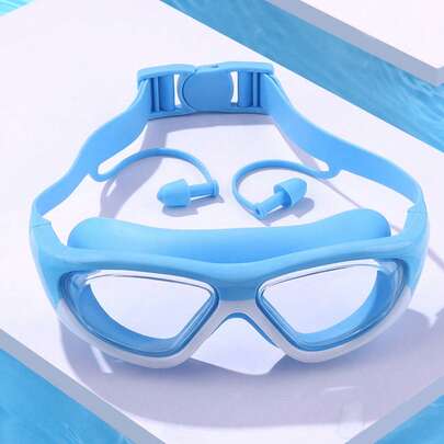 大框防雾防水硅胶泳镜，带耳塞，适合游泳训练和休闲娱乐，假日礼物，沙滩必备，泳池漂浮物