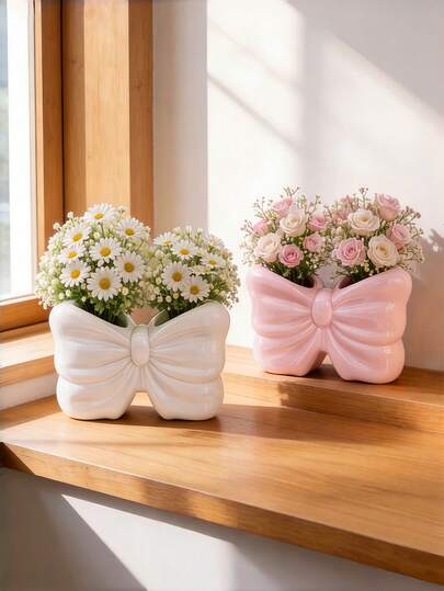 1个蝴蝶结花瓶，现代家居装饰花瓶，可用作花瓶、笔筒、化妆刷筒、现代家居饰品或桌面装饰品