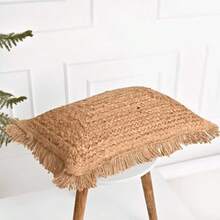 Funda de cojín lumbar trenzada de yute de 12 x 18 pulgadas almohada de yute de rafia con flecos almohadas decorativas fundas de almohada para exteriores decoración de primavera - Cubierta de flecos - Ver 7