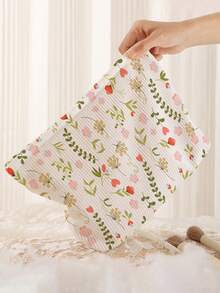 1 pieza Bolsa de cosméticos portátil con estampado floral, bolsa de maquillaje con cremallera impresa por ambos lados, organizador de artículos de tocador multifuncional para viajes - Multicolor - Ver 5