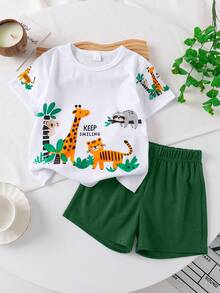 Bộ 2 món gồm áo thun cổ tròn và quần short đi biển in hình tháp Eiffel ở Paris cho bé gái, trang phục thường ngày đi nghỉ mát và đi học, cỡ 4-7 tuổi. - trắng - Xem 1