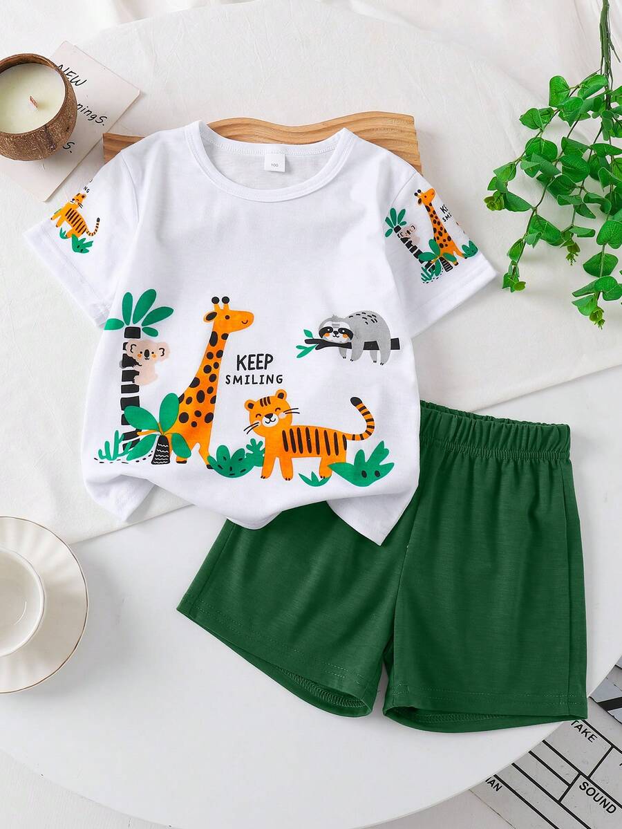 Bộ 2 món gồm áo thun cổ tròn và quần short đi biển in hình tháp Eiffel ở Paris cho bé gái, trang phục thường ngày đi nghỉ mát và đi học, cỡ 4-7 tuổi. - trắng - Xem 1