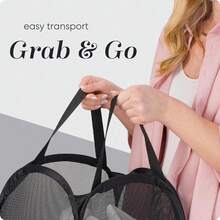 1 pièce Grand panier à linge en maille avec poignée - Pliable, panier de stockage de vêtements haute capacité convenant pour la salle de bain, la chambre ou le dortoir, panier à linge rectangulaire minimaliste en polymère pour la salle de bain, la chambre, le dortoir - Facile à ranger et à transporter - Noir - Voir 10