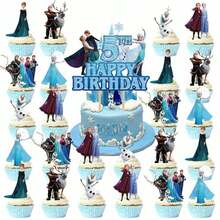 Disney 公主主题蛋糕装饰套装，包含城堡生日蛋糕装饰插牌、卡通纸杯蛋糕装饰、女孩派对横幅和螺旋悬挂装饰。 - 彩色 - 查看 1