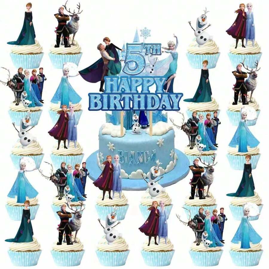 Disney 公主主题蛋糕装饰套装,包含城堡生日蛋糕装饰插牌、卡通纸杯蛋糕装饰、女孩派对横幅和螺旋悬挂装饰。 - 彩色 - 查看 1