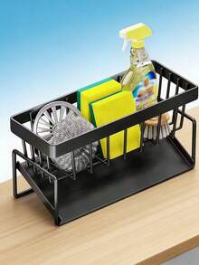 High Quality Kitchen Sink Tray, Integrated Sponge Rack, Multi-Purpose Carbon Steel Kitchen Countertop Storage Rack, Suitable For Rag, Dish Soap, Brush, Space Saving Bathroom Organizer, Kitchen Storage Rack, Kitchen Accessories - Multicolor - View 14