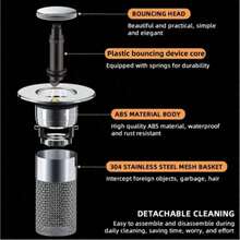 Stainless Steel Pop-Up Bathroom Sink Drain With Anti-Odor Filter - Brass Core, Universal Kitchen And Bathroom Sink Drain Assembly - Multicolor - View 5