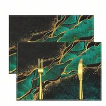 2/4/6pcs Abstract Green Pattern Placemats, Kitchen Decor Placemats, Suitable For Kitchen, Dining Room, Coasters, Rectangular Decoration, Home Decoration, Perfect Gift Decoration, Restaurant Decoration, Dining Table Decoration, Party Decoration - 樣式 1 - 查看 8