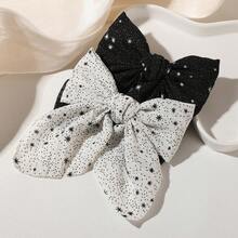 2 chiếc nơ cài tóc kiểu Bohemian màu đen trắng chấm bi hình ngôi sao, chất liệu lưới nhẹ thoáng khí, phù hợp cho kiểu tóc buộc nửa đầu, búi tóc, mặc hàng ngày, đi chơi, hẹn hò, tụ họp. - Đen và trắng - Xem 4