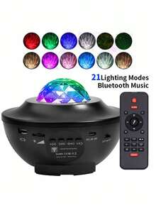 1pc Led Romantic Starry Sky Projection Lamp, USB Wireless Remote Control & Music & Water Ripple & Laser Light, For Bedroom Ceiling, Dreamy Atmosphere, Sleep Aid - Black - View 9