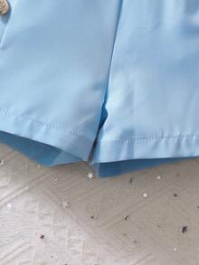 Bộ 2 món thời trang thanh lịch dành cho bé gái, gồm áo hai dây và quần short giả túi, họa tiết hoa hồng 3D, thích hợp mặc mùa hè. - Màu xanh nhạt - Xem 7