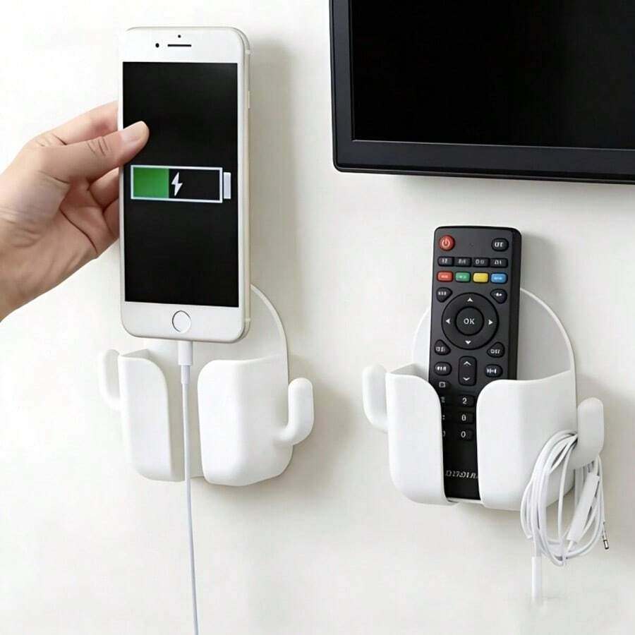 1 Peça Gancho Adesivo Sem Furos - Material de Plástico Branco Fashionable, Prateleira de Armazenamento Multiuso Adequada para Telefones e Outros Itens - Ótimo para Quarto, Sala de Estar, Cozinha e Organização Doméstica, Gerenciamento de Acessórios de Telefone, Armazenamento de Banheiro | Design Minimalista - Branco - Visão 1