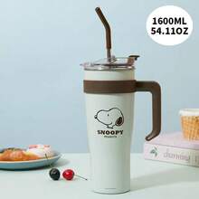Snoopy Series Giant Straw Steel Cup 1600ml / 54oz, Cute Cartoon Pattern Design,Long-Lasting Insulation Effect,Convenient Straw, Ideal For Daily Drinking And Gifting(1 PC) - Brown - View 9