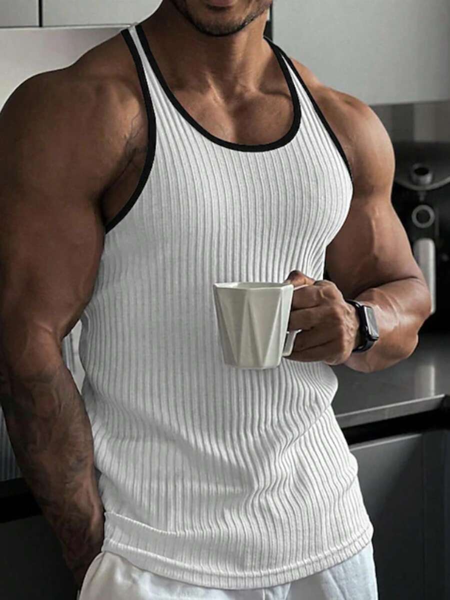 Áo vest nam ngoài trời màu đen gân sọc, kiểu dáng thường ngày. - Đen và trắng - Xem 1