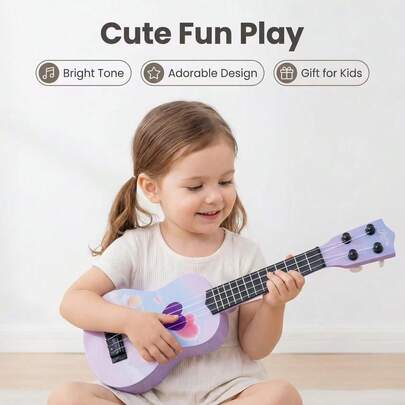 Children's Musical Toy, Children's Ukulele, Parent-Child Interactive Musical Toy, Kindergarten Early Education Music Instrument, Cute Cartoon Ukulele, Portable Children's Music Enlightenment Guitar, Four-Leaf Clover & Heart Cartoon Ukulele, Realistic Playable Children's Guitar