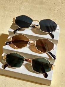 3pcs Retro Bohemian Metal Oval Fashion Glasses, Fashionable Unisex Decorative Glasses With High-End Vibe - 3pcs - Gray, Brown, Green - View 8