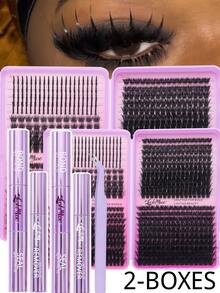 1360PCS/680PCS DIY Natural Fluffy Multi-Eyelash Book Set, 30D/40D/50D+60D+80D+100D D Curl Faux Mink Lashes 0.31–0.63inch, Includes Lash Glue, Tweezers & Brush, Thin & Thick Individual Lash Clusters, Comfortable DIY Eyelash Extensions For Beginners, Perfect For Valentine's Day, Christmas, Mother's Day, Daily Makeup, Wedding, Party, Halloween, New Year, Eye Lash Clusters, Individual Eyelashes, Lashes, Fake Lashes - Purple - View 9
