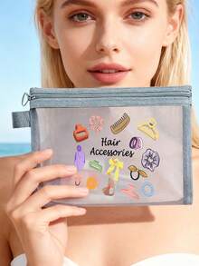 Multipurpose Mesh Cosmetic Bag With Colorful Cartoon Hair Accessories Pattern, Cute Clear See-Through Travel Makeup Pouch, Lightweight Breathable Zipper Toiletry Bag - Multicolor - View 10