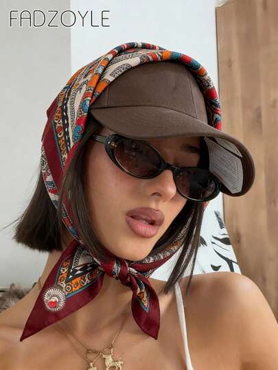 FADZOYLE 1条女士复古春季时尚豹纹印花方巾，尺寸68*68厘米，适合日常佩戴，多功能头巾，是旅行造型的理想配饰。