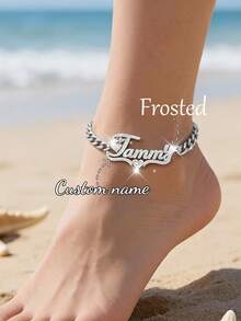 Customized Personalized Name Anklet For Women, Name Plate Pendant Anklet, Gift For Her, Stainless Steel Jewelry - Silver-frosted - View 4