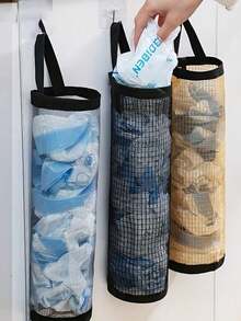 Estante de almacenamiento de bolsas de plástico con cordón montado en la pared, dispensador de malla de PET, para almacenar bolsas de supermercado, bolsas de basura de cocina, bolsas de compras reutilizables, organizador de bolsas multifuncional, herramienta de almacenamiento de cocina para el hogar - Multicolor - Ver 4