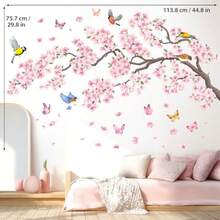 DECOWALL SG2-2427 Pegatinas de pared de flores rosas y pájaros calcomanías de rama de árbol de cerezo decoración de pared para recámara sala de estar sofá fondo de TV - Multicolor - Ver 6
