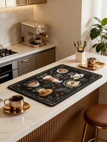 Retro Coffee Theme Bar Counter Absorbent Mat, Coffee Machine Drip Mat, Non-Slip Heat-Resistant Kitchen Countertop Placemat - Multicolor - View 13
