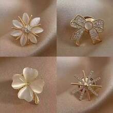 4 piezas Broche de cuello de manga para mujer, broche de flor de escote en V versátil y antiexposición, regalo para ella - Dorado - Ver 2