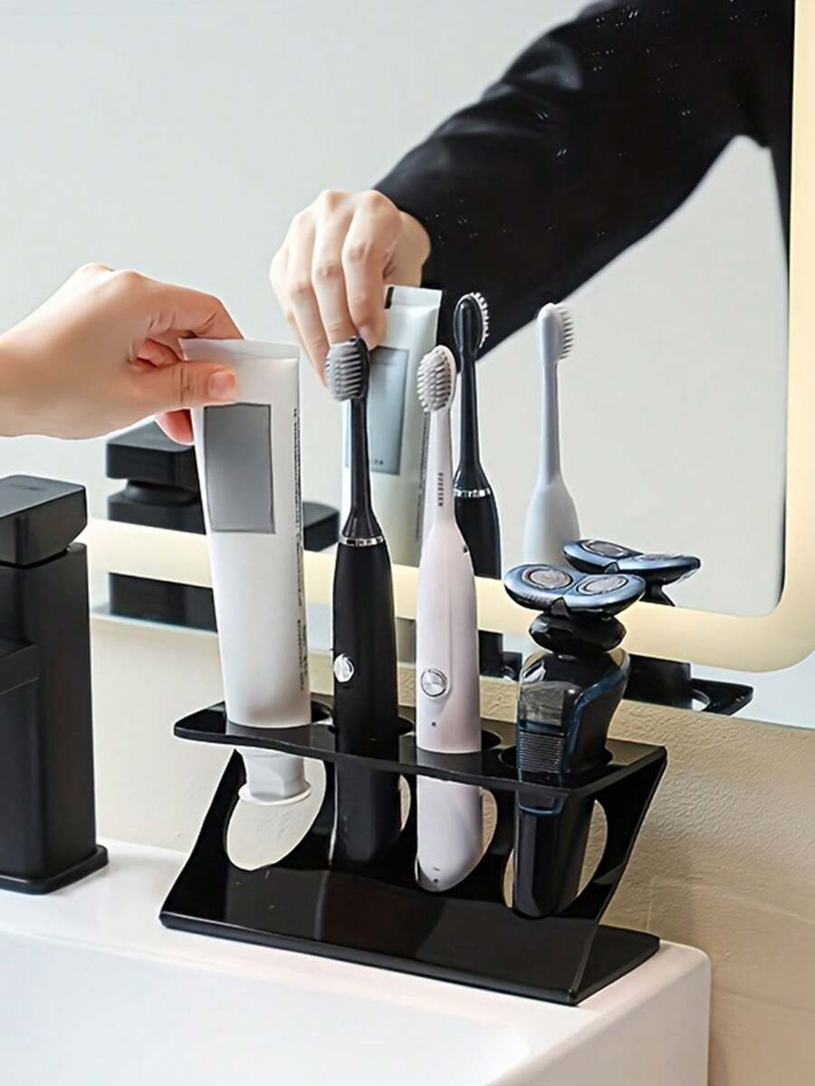 1pc Minimalist Modern Electric Toothbrush Holder, Multifunctional Desktop Organizer, Home Razor Shaver Storage Stand, Toothpaste Toothbrush Bathroom Vanity Countertop Organizer, Large Capacity Compartment Design, Practical & Stylish Space-Saving, Essential Bathroom Vanity Accessory - Multicolor - View 1