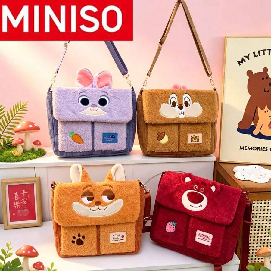 Túi đeo chéo MINISO Zootopia hoạt hình mới, nhiều nhân vật kinh điển để lựa chọn, dung tích lớn, dây đeo có thể điều chỉnh, khóa kéo trơn tru, phù hợp cho học sinh và đi làm, ba lô thời trang, món quà hoàn hảo cho sinh nhật, Giáng sinh, tựu trường.
