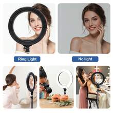 Accesorios de fotografía móvil ajustables de gran tamaño, equipo de transmisión en vivo: Tira de luz de anillo de 10 pulgadas, trípode extensible de 63 pulgadas y soporte para teléfono, luz de anillo LED regulable para fotografía y transmisión en vivo, adecuada para selfie, cámara, maquillaje, video, transmisión en vivo, Día de la Madre, cumpleaños - Negro - Ver 7