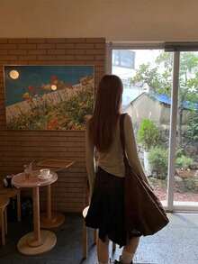 Áo thun dài tay dáng suông màu trơn dành cho nữ, kiểu dáng ôm sát, cổ tròn, thích hợp mặc đi nghỉ mát, hàng mới về, phong cách thường ngày mùa xuân. - Màu xanh Bạc hà - Xem 6
