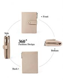 MIYIN New Women Snap-Buttoned Short Wallet Delicate Soft PU Double Layer Zipper Coin Purse Card Slots Minimalist And Fashionable Lightweight Wallet Purse Wallet Mini Wallet Small Wallet For White-Collar, College Students, Business, Office, Anniversary, Couples, Birthday, Valentine's Day, Teacher's Day Gift, Women Purse, Clutch, Small Wallet - Apricot - View 9