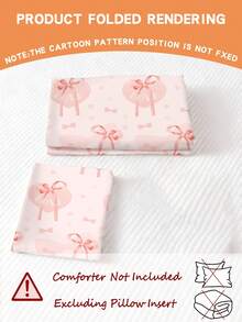2pcs Pink Bow Heart Cartoon Bedding Set, Double-Sided Printed Bedding Set (Excluding Filler), Suitable For Nursery/Kindergarten, Digital Printing Cute Pattern Duvet Cover And Pillowcase, Suitable For Boys, Girls, Children, Students Dormitory, 100% Polyester - Multicolor - View 2