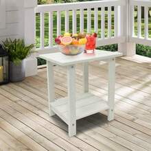 Mesa auxiliar para exterior resistente a la intemperie doble mesa auxiliar Adirondack pequeña mesa auxiliar interior para silla mesa de patio de 17 pulgadas para piscina terraza y porche - Blanco - Ver 3
