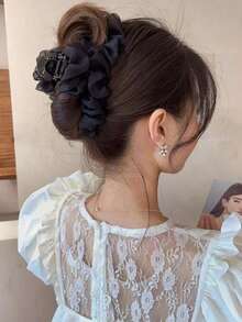 1pc Super Fairy Summer Mesh Hair Claw Beach Accessories Vacay Hair Clips Summer Beach Claw Clips - Black - View 3