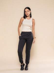 Set Of 2 Women's Fleece-Lined Sweatpants With Warm, Flannel Cuffs And Pockets, Stylish For Winter, Everyday Wear, Work, Casual Wear, Perfect For The World Cup In Brazil, Mother's Day, Or As A Gift. - 黑色和棕色 - 查看 6