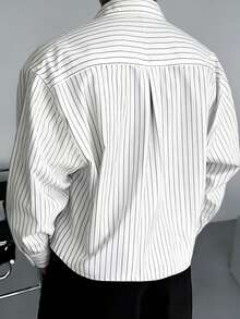 Camisa de manga corta a rayas casual/para ir al trabajo de solapa sencilla para hombre - Blanco - Ver 4
