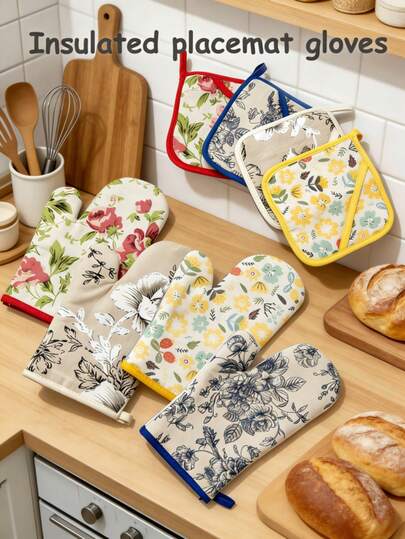 2pcs (Gloves + Pot Holder) Heat Resistant Oven Gloves And Pad, Personalized Printed Non-Slip Kitchen Accessories, Cooking Gift For Holidays, Suitable For Home Kitchen, Mother's Day Gifts, Items For Mom, Baking Supplies