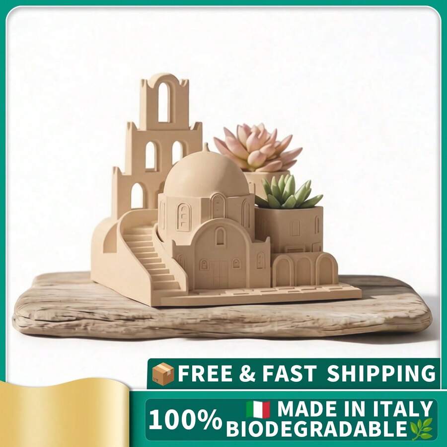 ORIZZONTE Vaso Decorativo Moderno Ispirato a Santorini – Mini Architettura con Texture Archi e Cupole per Piante Grasse e Succulente – Design Creativo Mediterraneo per Casa/Ufficio – 100% Made in Italy, Spedizione dall'Italia