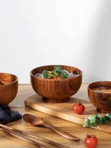 Bộ 2 bát cơm gỗ nguyên khối kiểu Nhật tối giản, vân gỗ tự nhiên, bát súp/mì dung tích lớn, đĩa phục vụ thủ công, bộ đồ ăn bằng gỗ nguyên khối, lý tưởng cho món tráng miệng, đồ dùng nhà bếp thiết yếu. Có thể có sự khác biệt nhỏ về vân gỗ do làm thủ công. - màu nâu - Xem 3