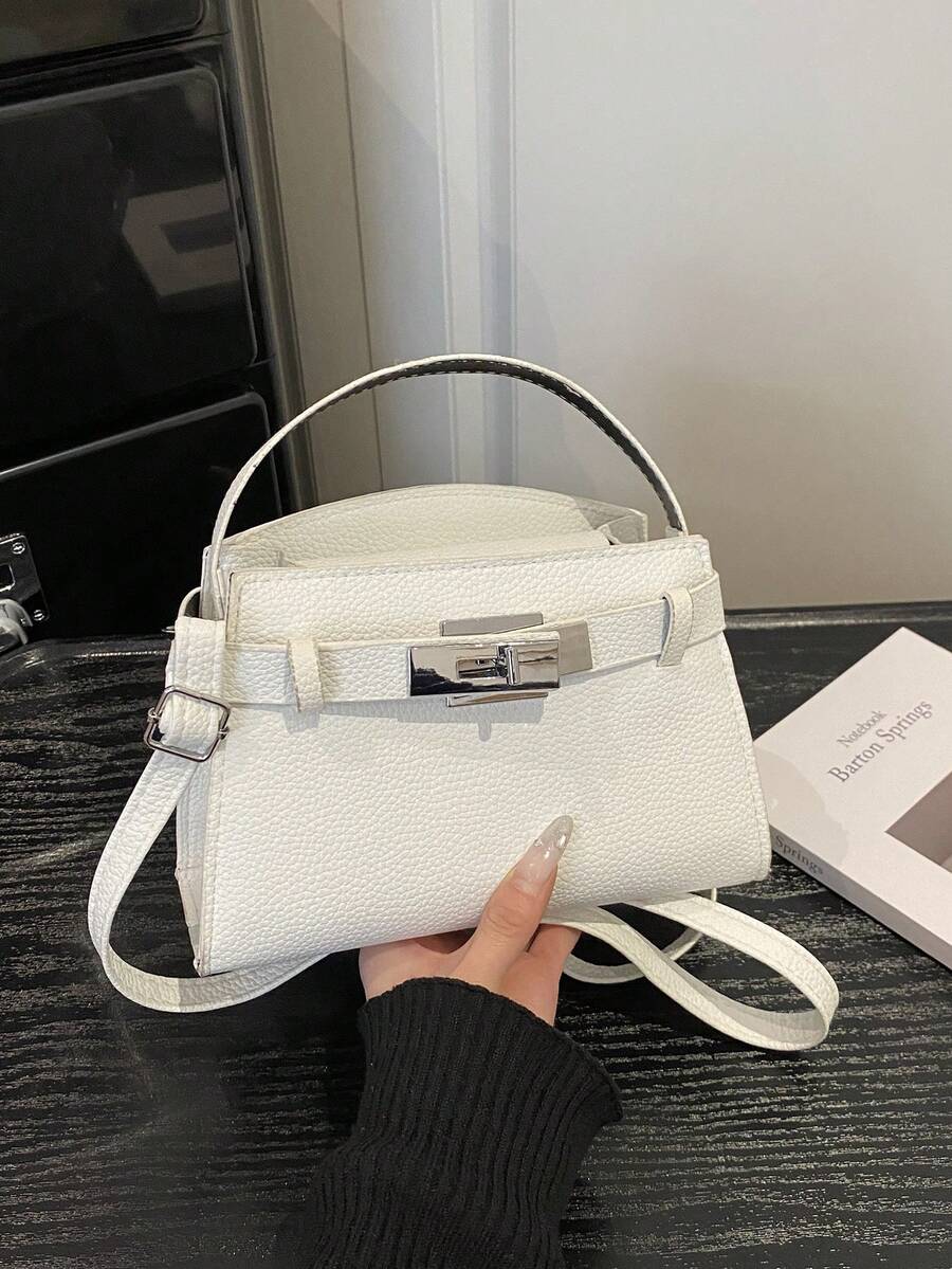 1件女士新款迷你时尚经典纯色优雅单肩包，配有肩带和金属扣装饰的休闲方形包，白色，百搭奢华街头风斜挎包，适合购物、通勤、日常搭配，非常适合女性日常使用。