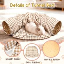 48-Inch Bunny Tunnel Bed, 2-In-1 Large Adult Pet Hideout, Extra Long Collapsible Play Tube, Removable Washable Mat, Grid Pattern, Space-Saving Pop-Up, Indoor Rabbits, Cats, Guinea Pigs, Ferrets, Interactive Boredom Breaker, Activity Center, Gift - 黃色 - 查看 6