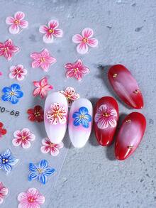 2片装5D芙蓉花美甲贴纸，粉色和蓝色花瓣图案，自粘式美甲装饰，适合夏季海滩、泳池派对、日常佩戴，女士适用。 - 彩色 - 查看 10