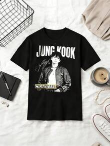 Kpop T-Shirt Vintage Style JK Merch, Unisex - 黑色 - 查看 6