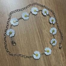 Cadena para la cintura con diseño de margarita, cadena metálica para vestido, cinturón de cintura versátil, decoración para falda y jeans, lindo aleación de zinc - Blanco - Ver 2